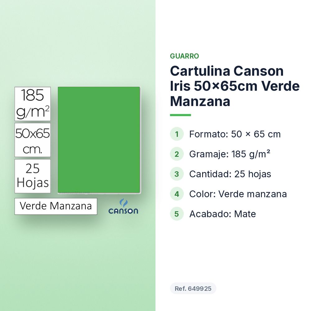 CARTULINA CANSON IRIS 50×65CM VERDE MANZANA - características principales