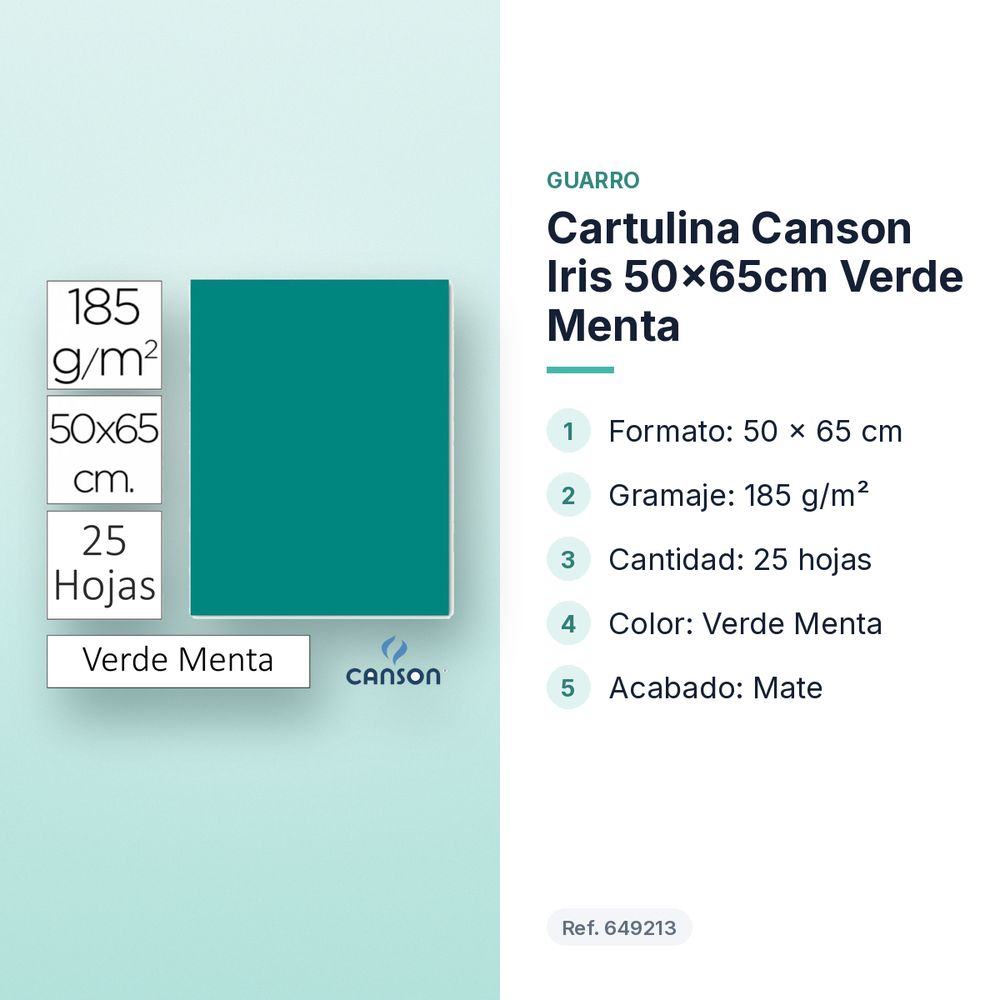 CARTULINA CANSON IRIS 50×65CM VERDE MENTA - características principales
