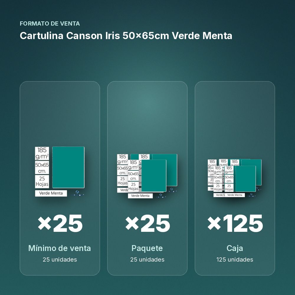 CARTULINA CANSON IRIS 50×65CM VERDE MENTA - formato de venta: paquete de 25, caja de 125