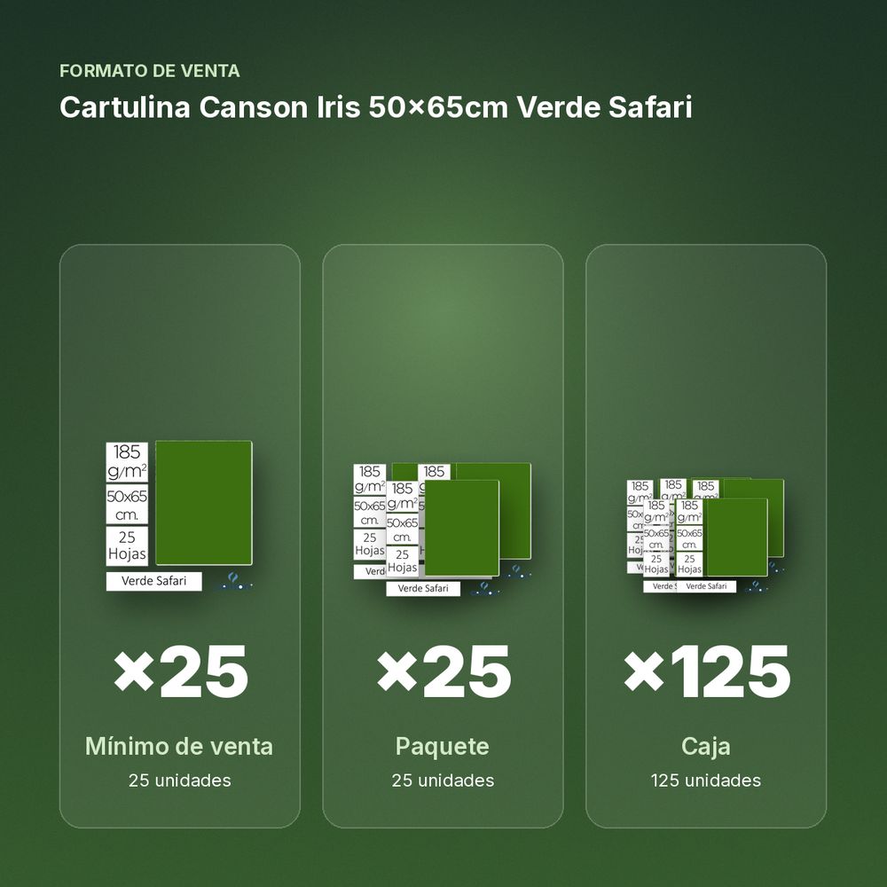 CARTULINA CANSON IRIS 50×65CM VERDE SAFARI - formato de venta: paquete de 25, caja de 125