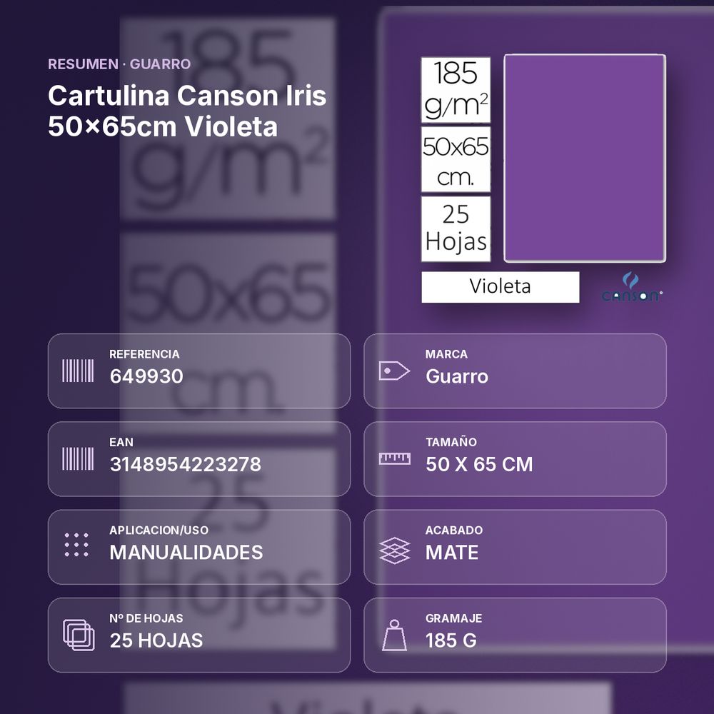 CARTULINA CANSON IRIS 50×65CM VIOLETA - resumen de atributos