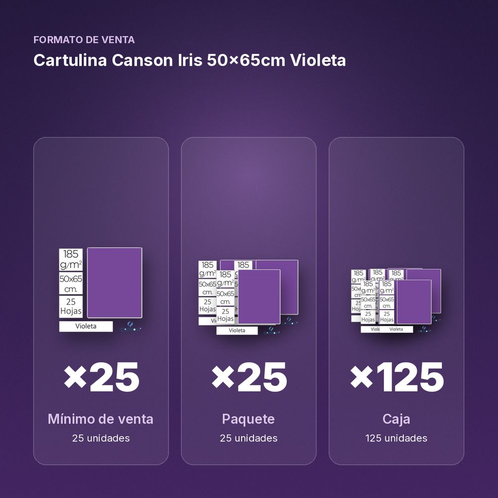 CARTULINA CANSON IRIS 50×65CM VIOLETA - formato de venta: paquete de 25, caja de 125