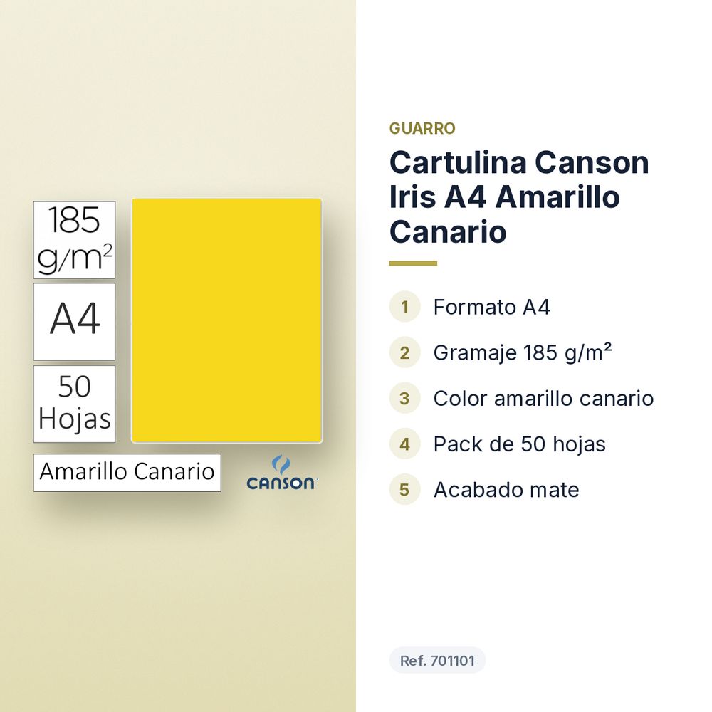CARTULINA CANSON IRIS A4 AMARILLO CANARIO - características principales