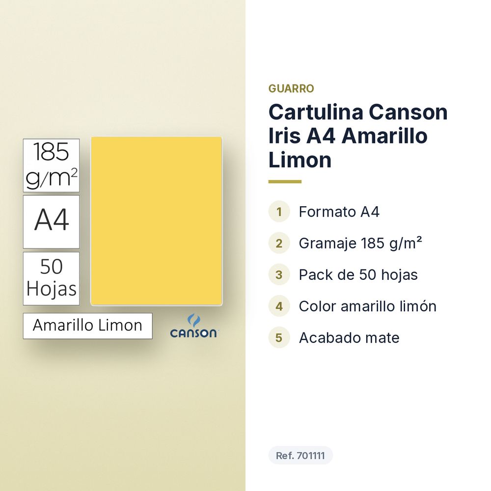 CARTULINA CANSON IRIS A4 AMARILLO LIMON - características principales