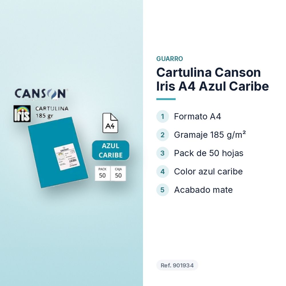 CARTULINA CANSON IRIS A4 AZUL CARIBE - características principales