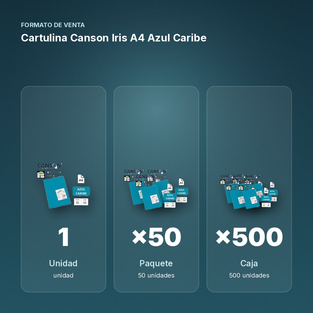 CARTULINA CANSON IRIS A4 AZUL CARIBE - formato de venta: paquete de 50, caja de 500