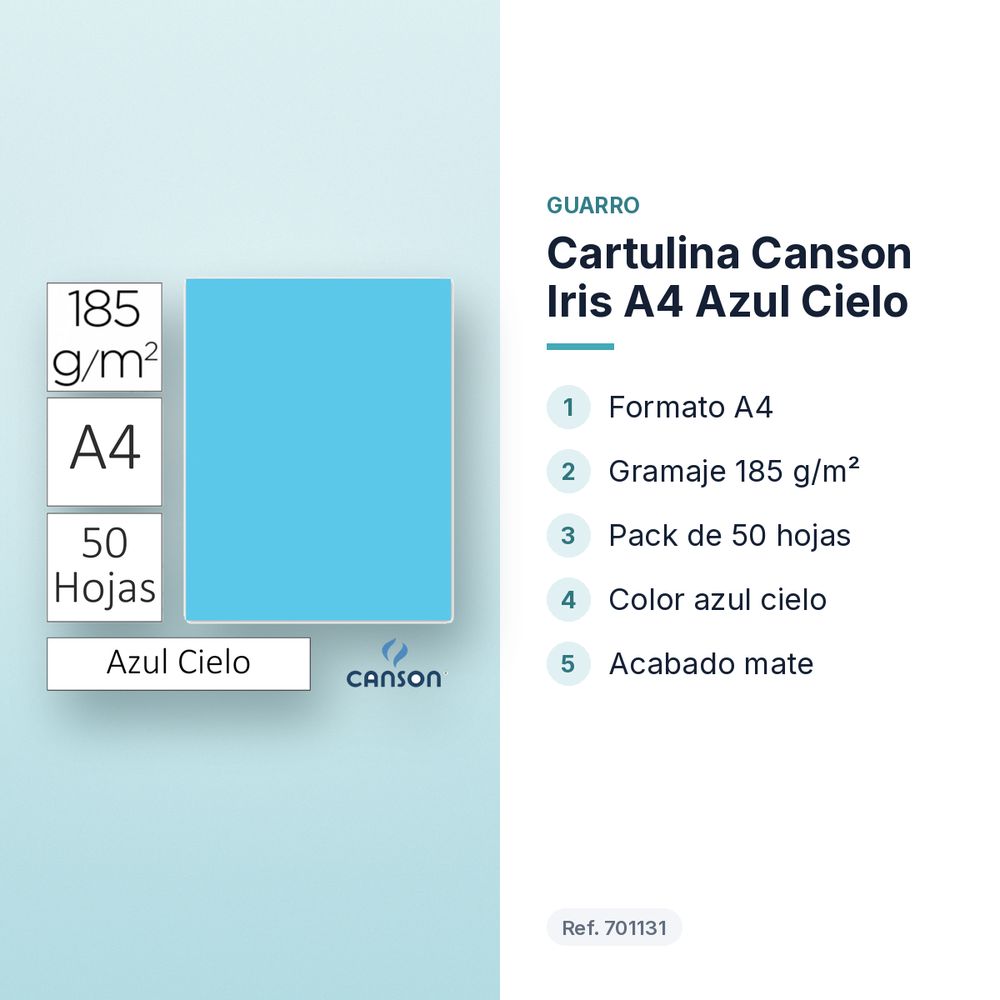 CARTULINA CANSON IRIS A4 AZUL CIELO - características principales
