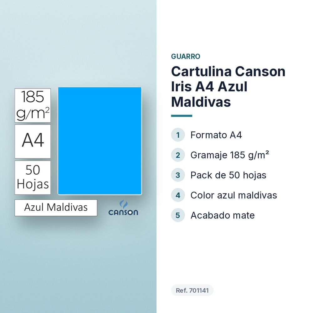 CARTULINA CANSON IRIS A4 AZUL MALDIVAS - características principales
