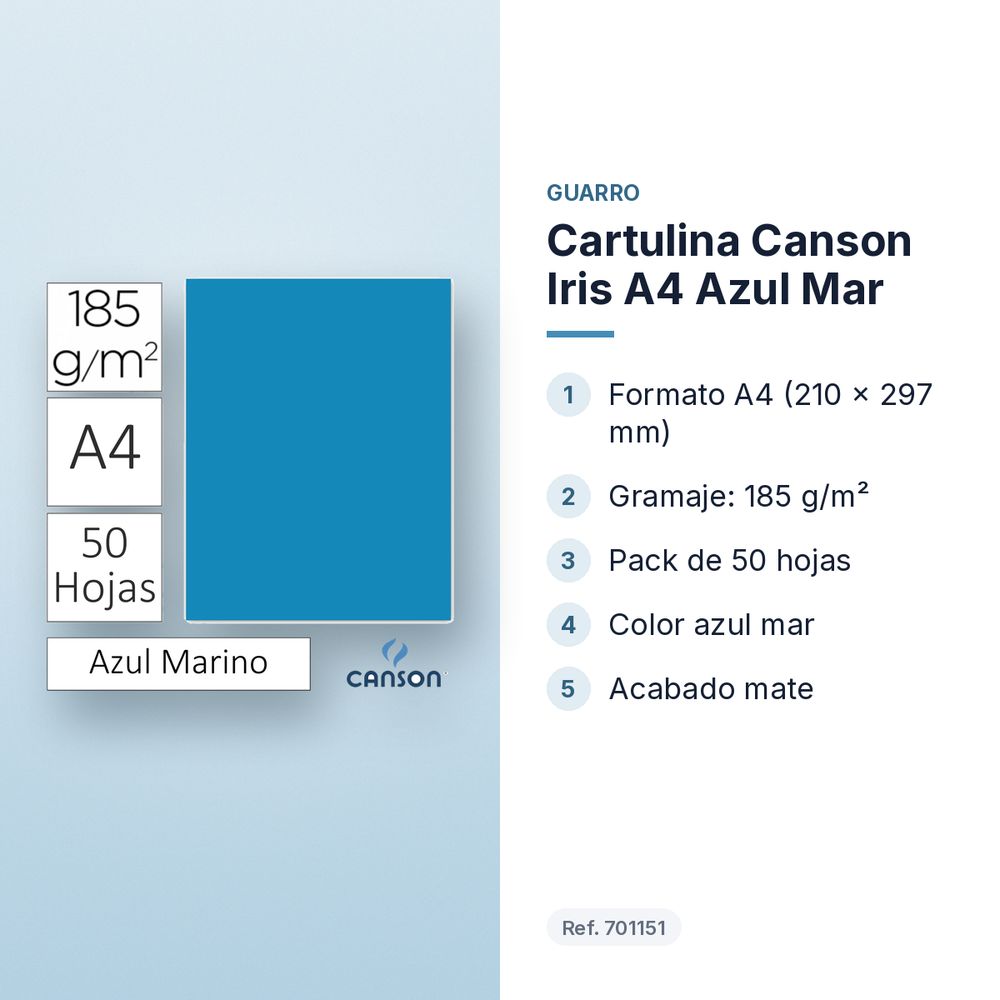 CARTULINA CANSON IRIS A4 AZUL MAR - características principales