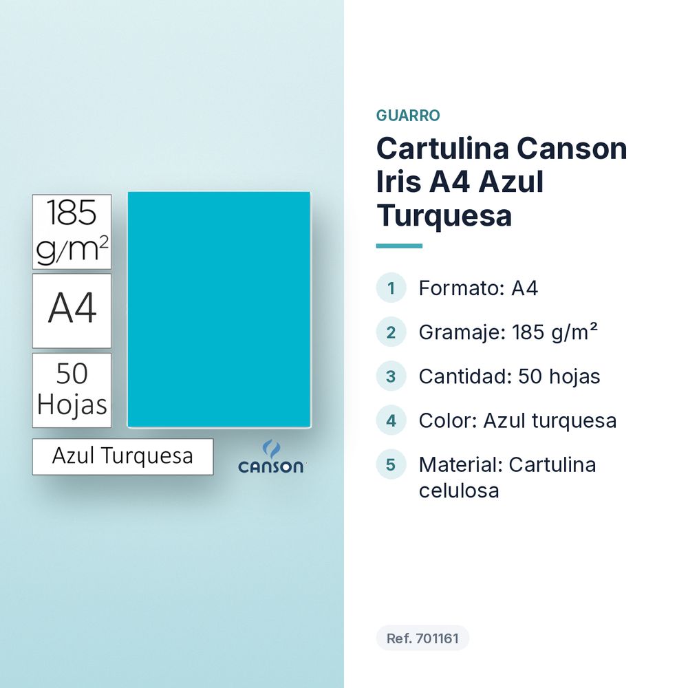 CARTULINA CANSON IRIS A4 AZUL TURQUESA - características principales