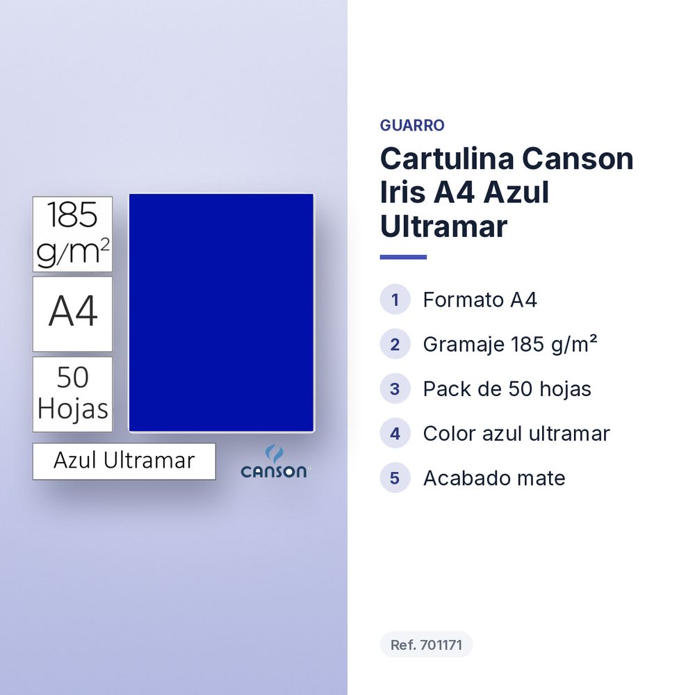 CARTULINA CANSON IRIS A4 AZUL ULTRAMAR - características principales