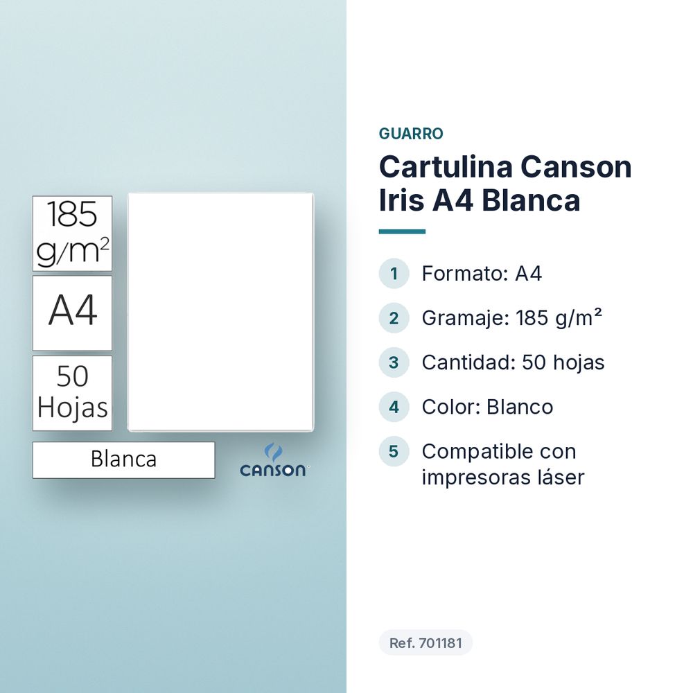 CARTULINA CANSON IRIS A4 BLANCA - características principales