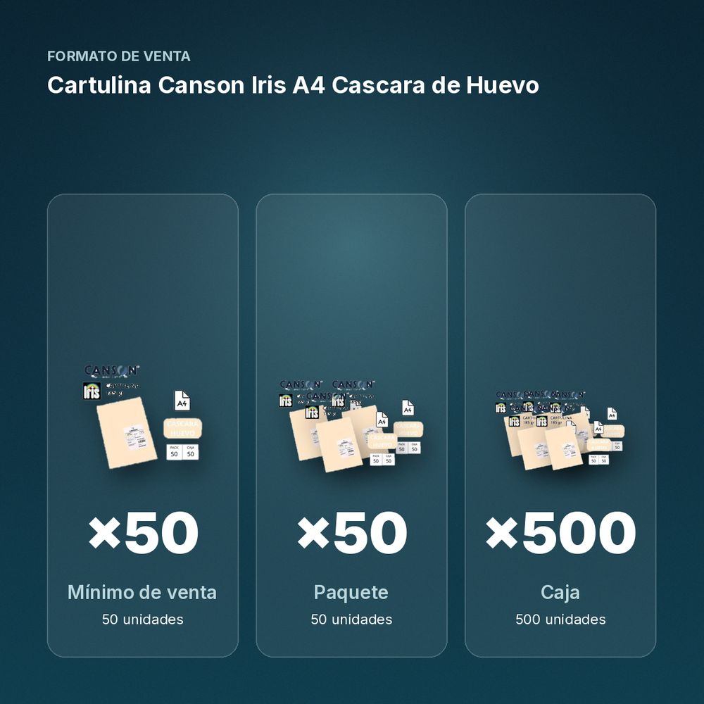 CARTULINA CANSON IRIS A4 CASCARA DE HUEVO - formato de venta: paquete de 50, caja de 500