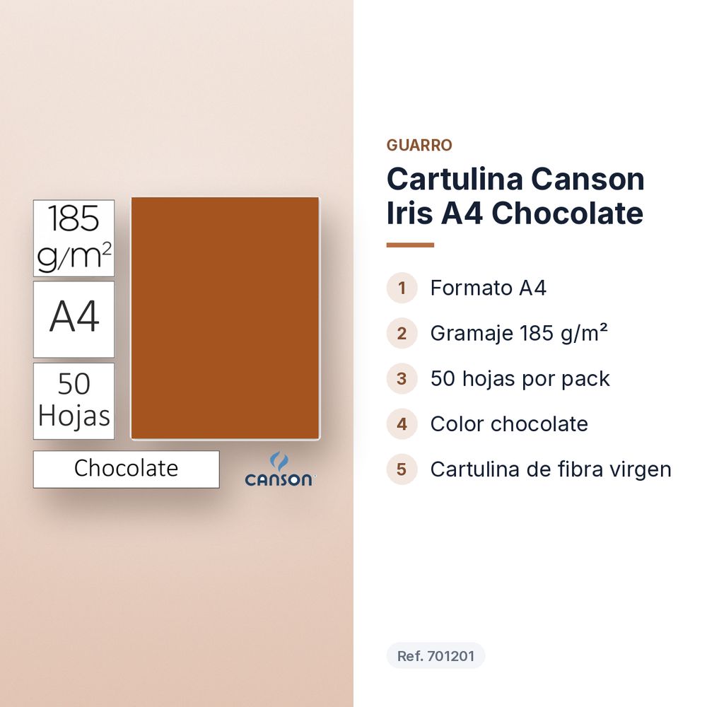 CARTULINA CANSON IRIS A4 CHOCOLATE  - características principales