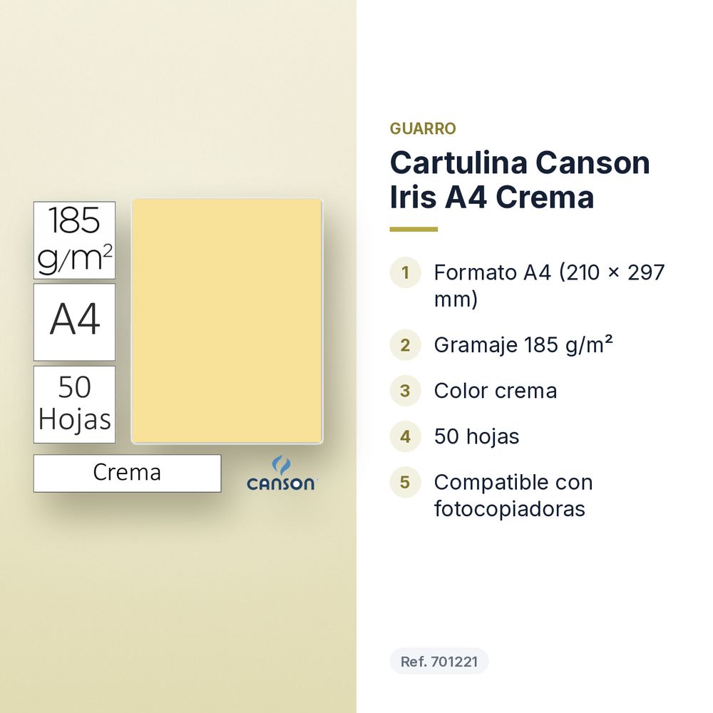 CARTULINA CANSON IRIS A4 CREMA - características principales