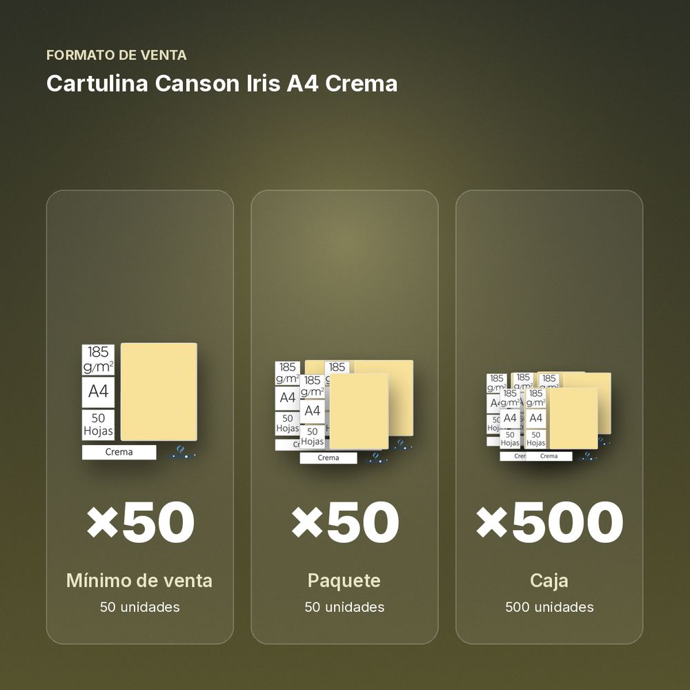 CARTULINA CANSON IRIS A4 CREMA - formato de venta: paquete de 50, caja de 500