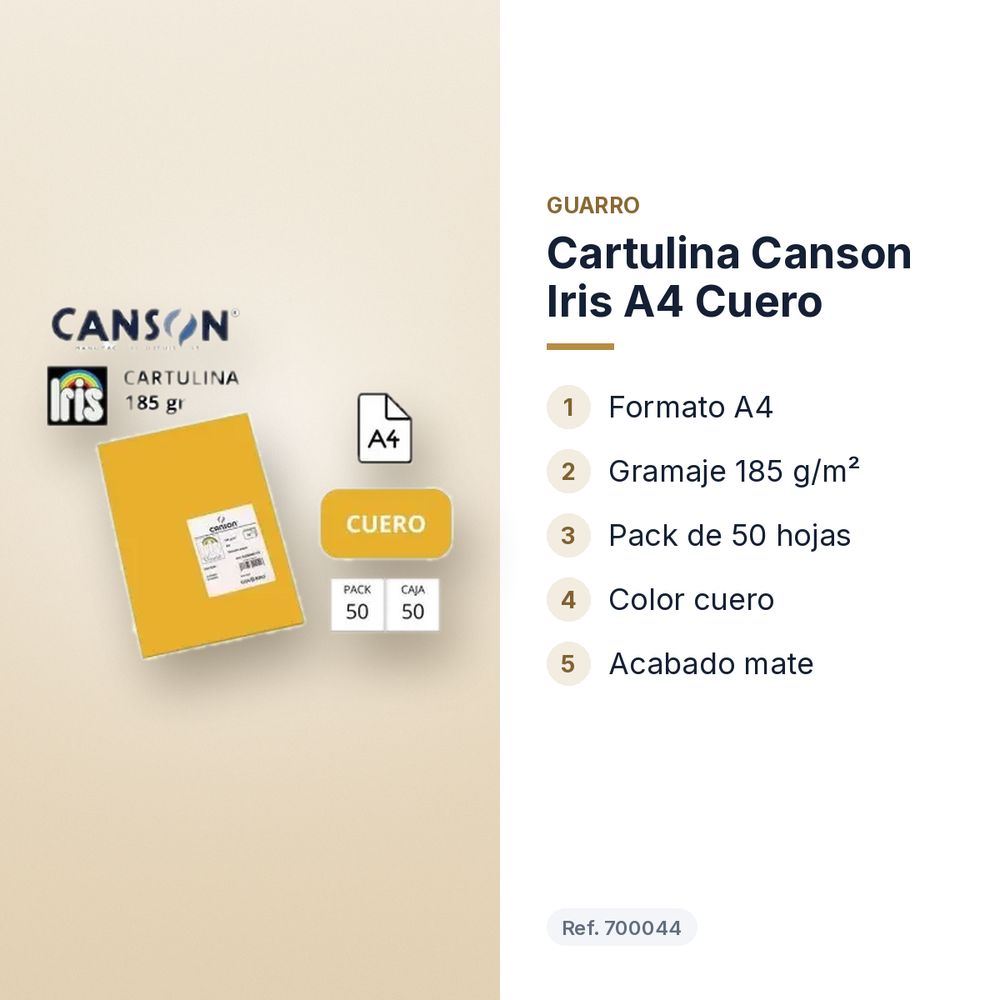 CARTULINA CANSON IRIS A4 CUERO - características principales