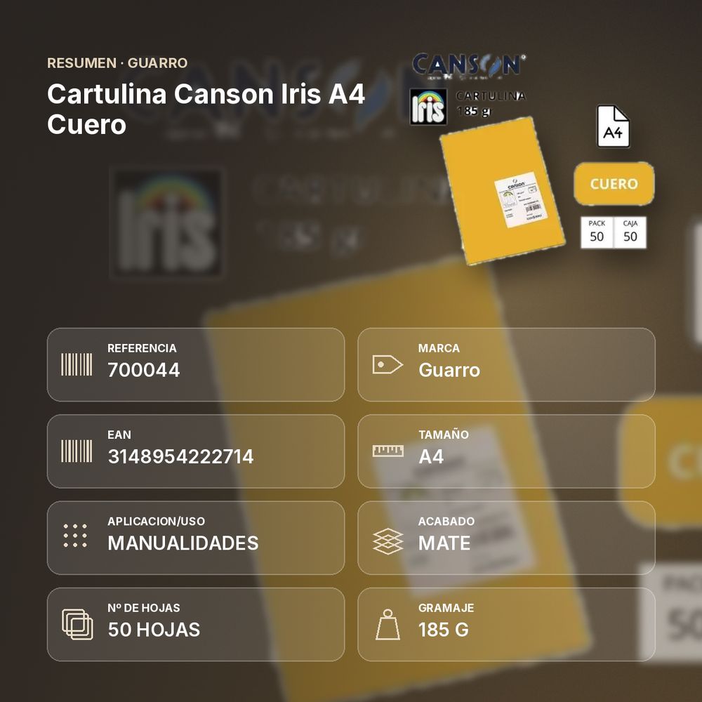 CARTULINA CANSON IRIS A4 CUERO - resumen de atributos