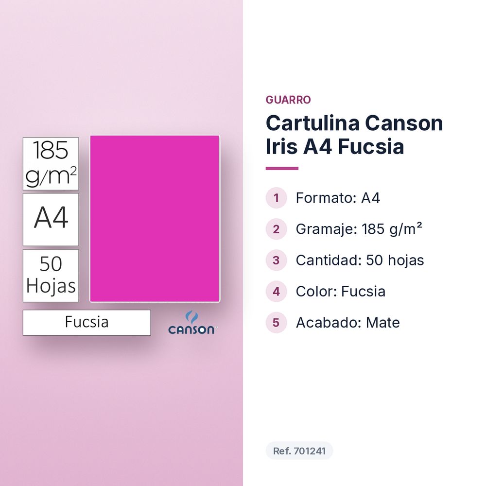 CARTULINA CANSON IRIS A4 FUCSIA - características principales