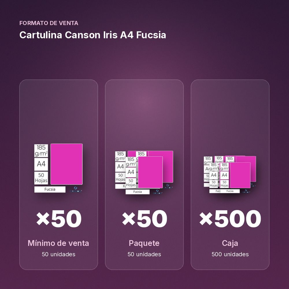 CARTULINA CANSON IRIS A4 FUCSIA - formato de venta: paquete de 50, caja de 500