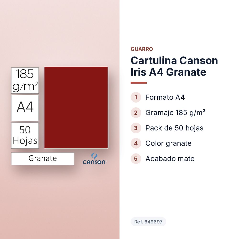 CARTULINA CANSON IRIS A4 GRANATE - características principales