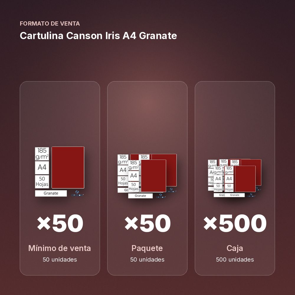 CARTULINA CANSON IRIS A4 GRANATE - formato de venta: paquete de 50, caja de 500