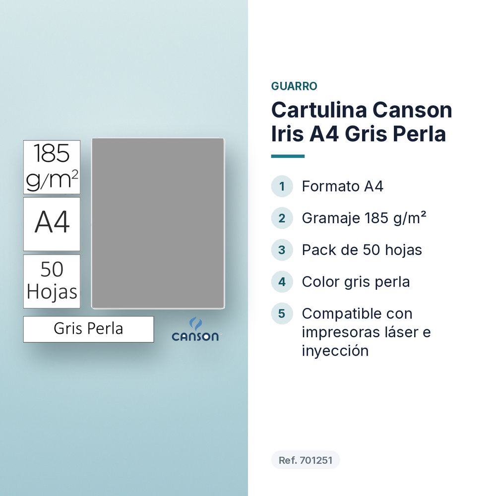 CARTULINA CANSON IRIS A4 GRIS PERLA - características principales