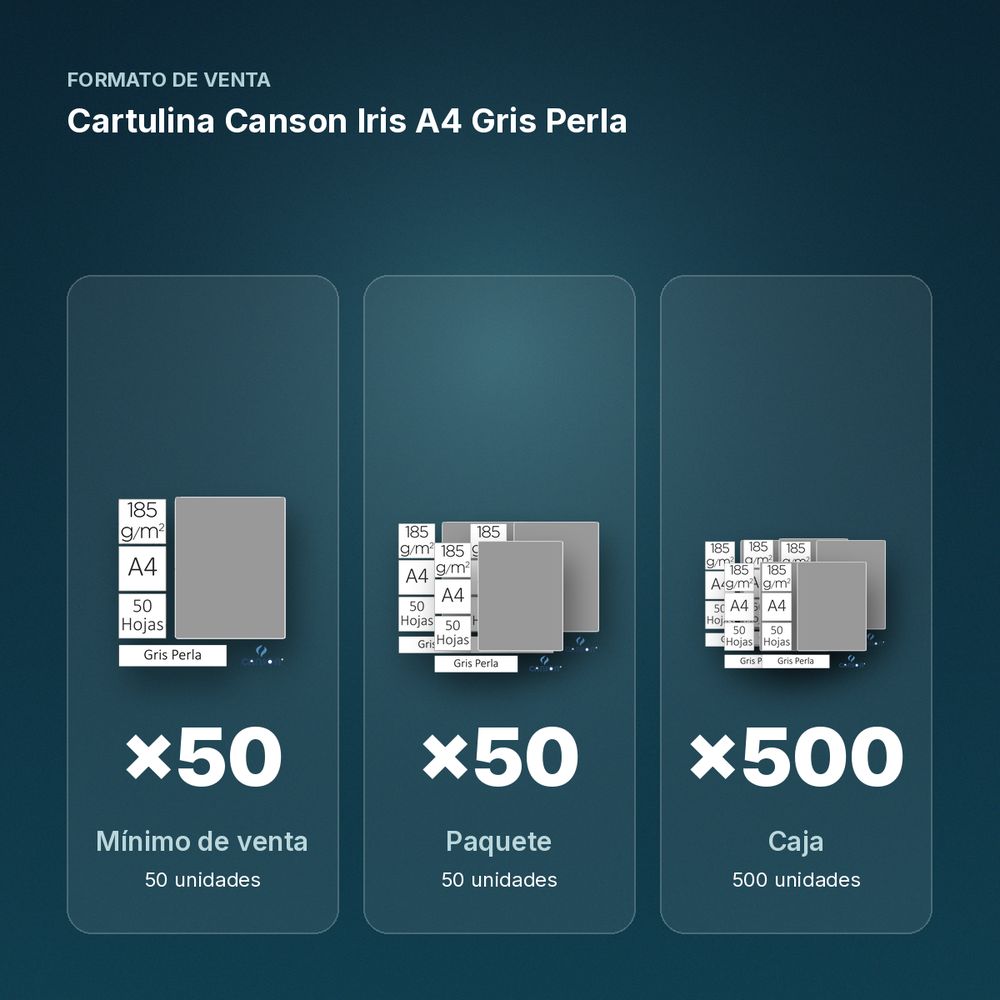 CARTULINA CANSON IRIS A4 GRIS PERLA - formato de venta: paquete de 50, caja de 500