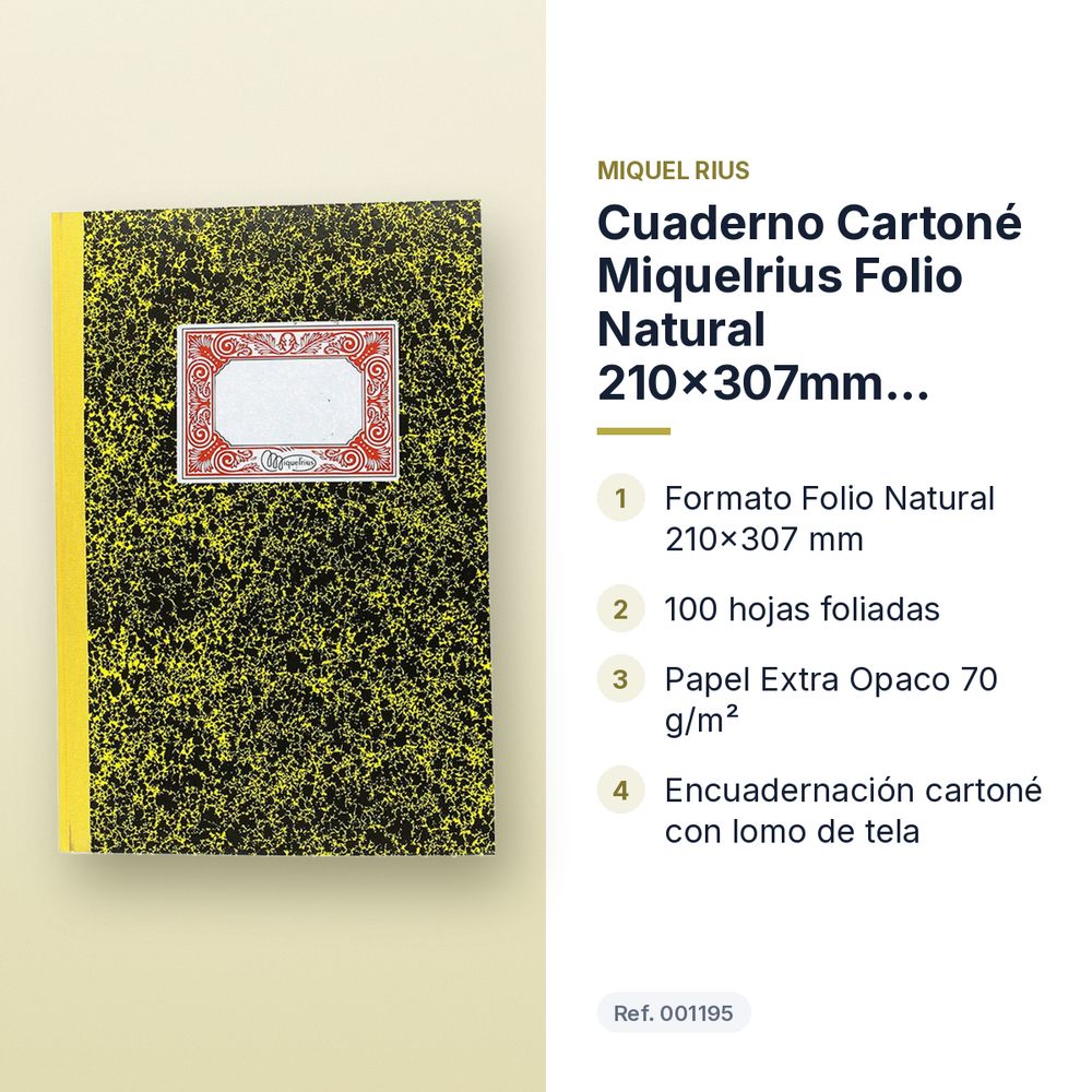 CUADERNO CARTONÉ MIQUELRIUS FOLIO NATURAL 210×307MM CUENTAS CORRIENTES - características principales
