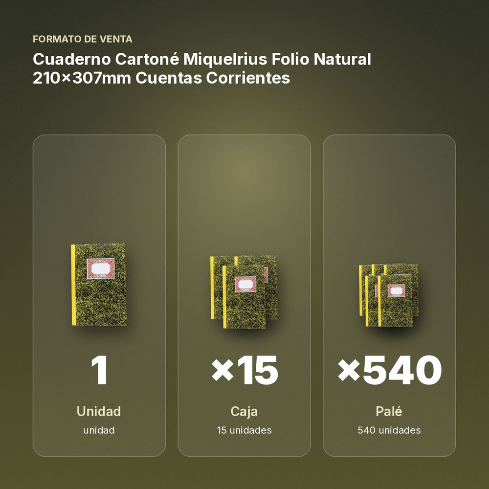 CUADERNO CARTONÉ MIQUELRIUS FOLIO NATURAL 210×307MM CUENTAS CORRIENTES - formato de venta: caja de 15, palé de 540