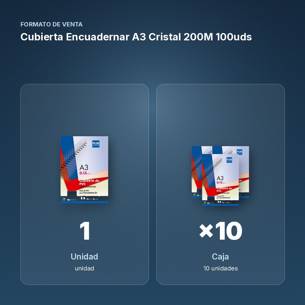 CUBIERTA ENCUADERNAR A3 CRISTAL 200M 100UDS - formato de venta: caja de 10