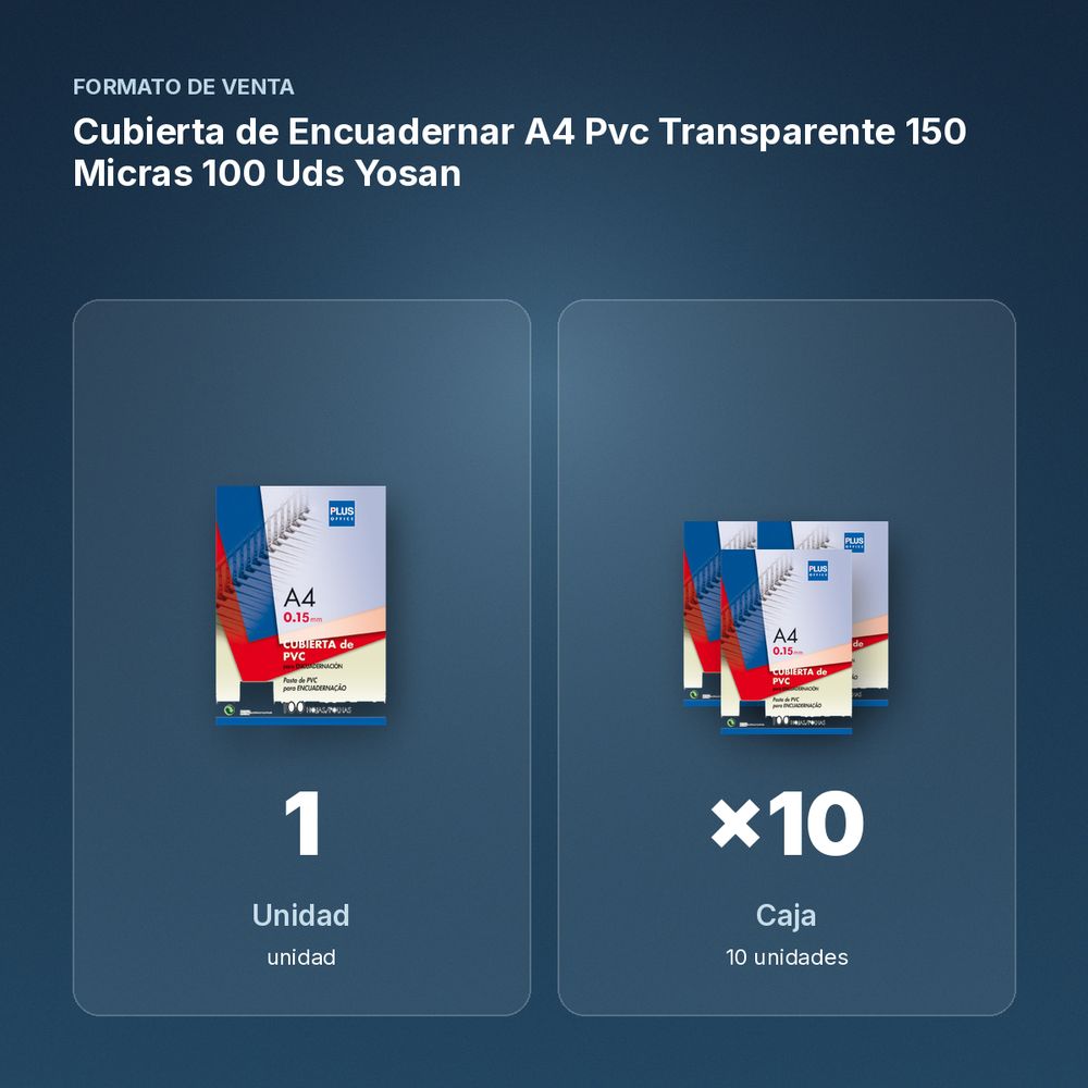 CUBIERTA DE ENCUADERNAR A4 PVC TRANSPARENTE 150 MICRAS 100 UDS YOSAN - formato de venta: caja de 10