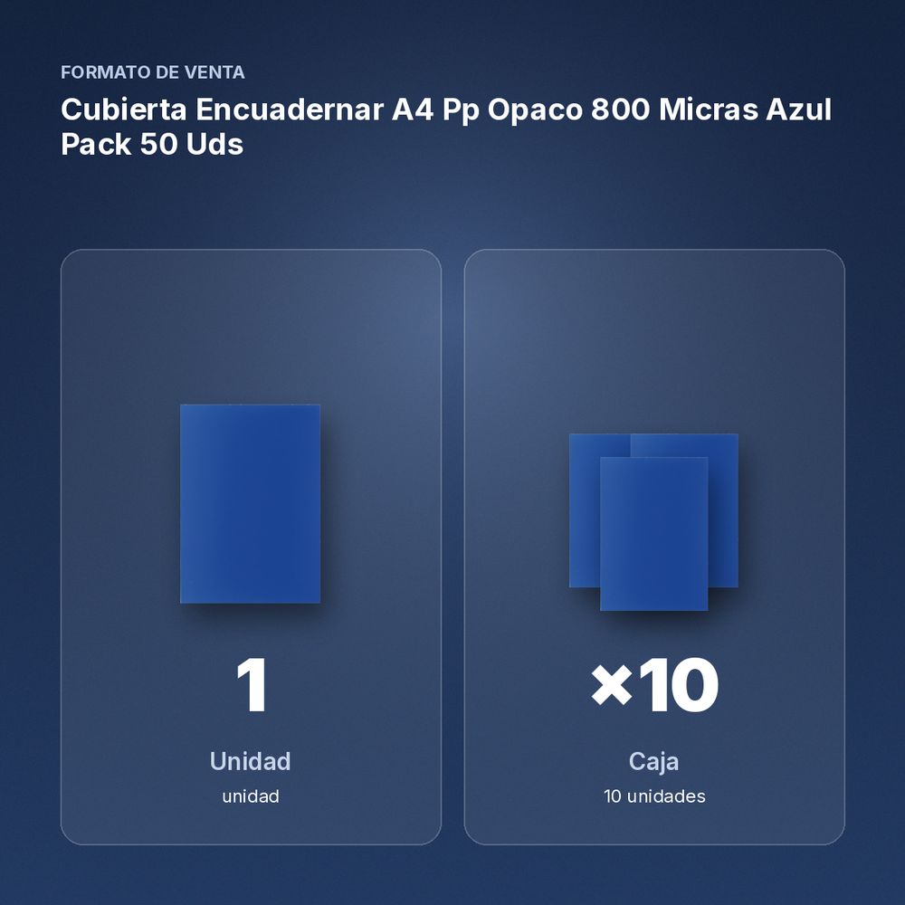 CUBIERTA ENCUADERNAR A4 PP OPACO 800 MICRAS AZUL PACK 50 UDS - formato de venta: caja de 10