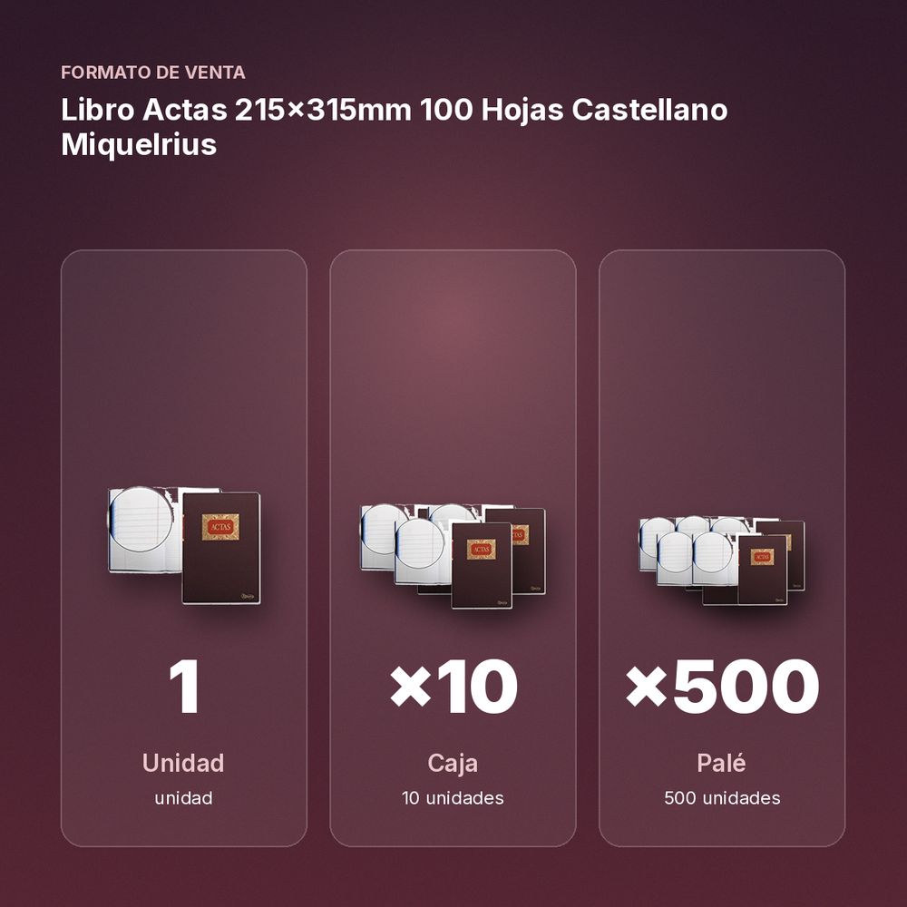 LIBRO ACTAS 215X315MM 100 HOJAS CASTELLANO MIQUELRIUS - formato de venta: caja de 10, palé de 500