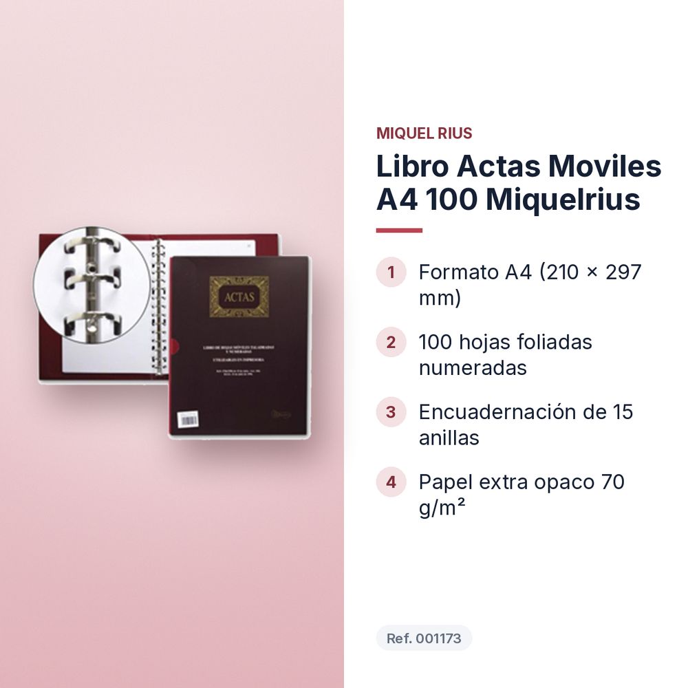 LIBRO ACTAS MOVILES A4 100 MIQUELRIUS - características principales