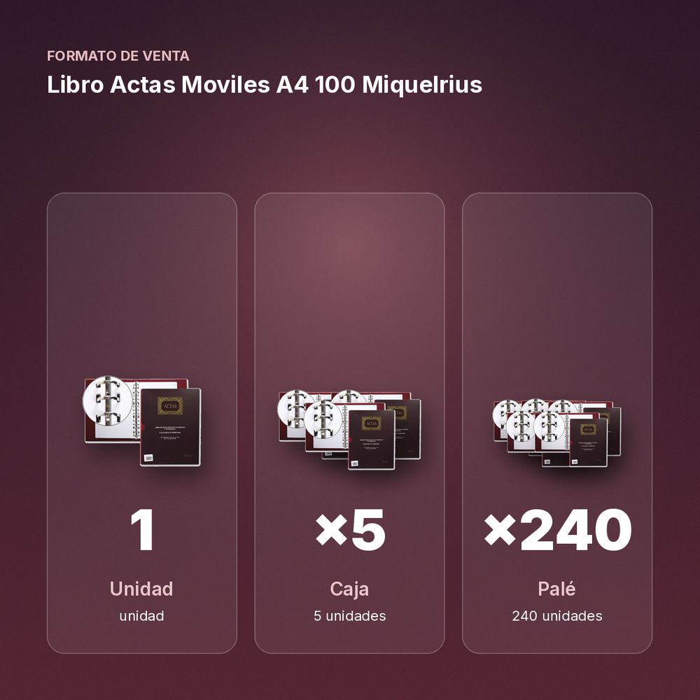 LIBRO ACTAS MOVILES A4 100 MIQUELRIUS - formato de venta: caja de 5, palé de 240