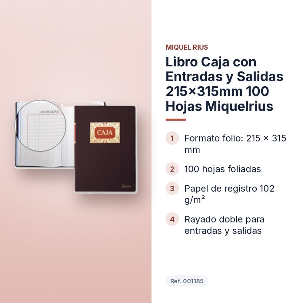 LIBRO CAJA CON ENTRADAS Y SALIDAS 215X315MM 100 HOJAS MIQUELRIUS - características principales
