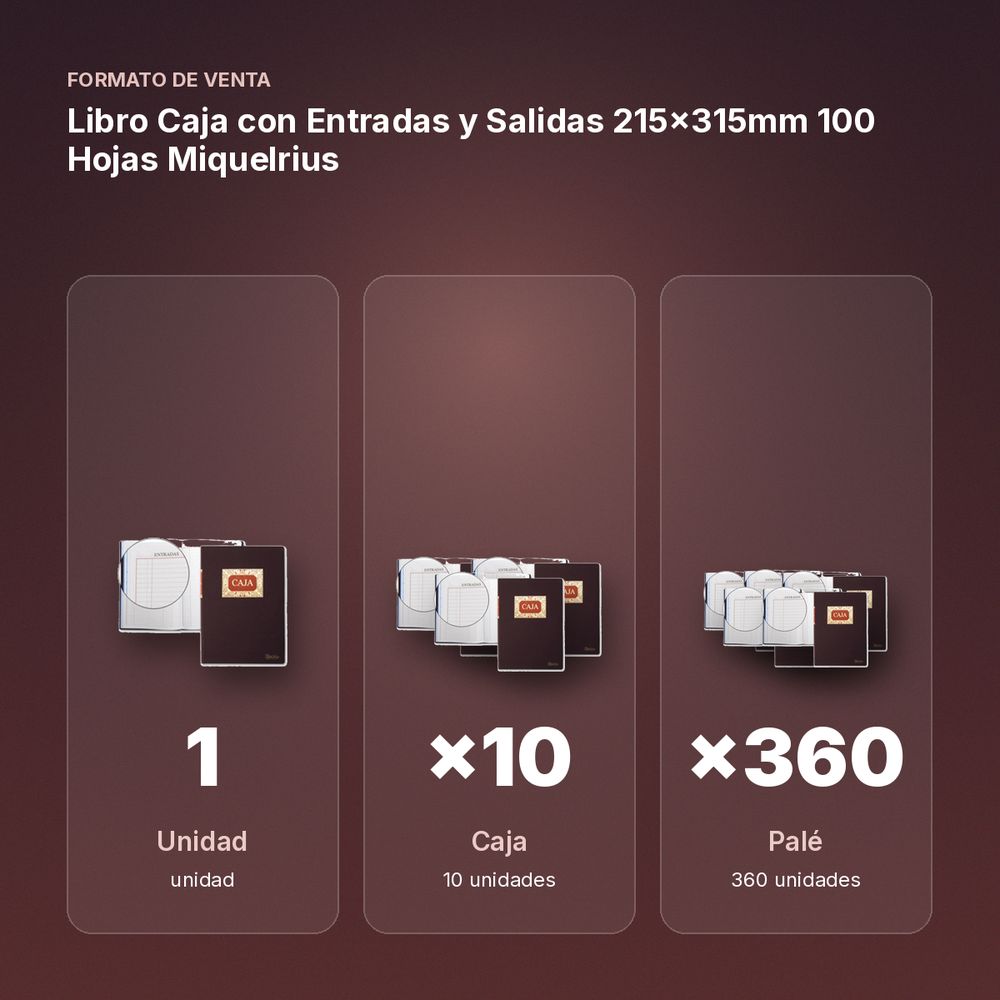 LIBRO CAJA CON ENTRADAS Y SALIDAS 215X315MM 100 HOJAS MIQUELRIUS - formato de venta: caja de 10, palé de 360