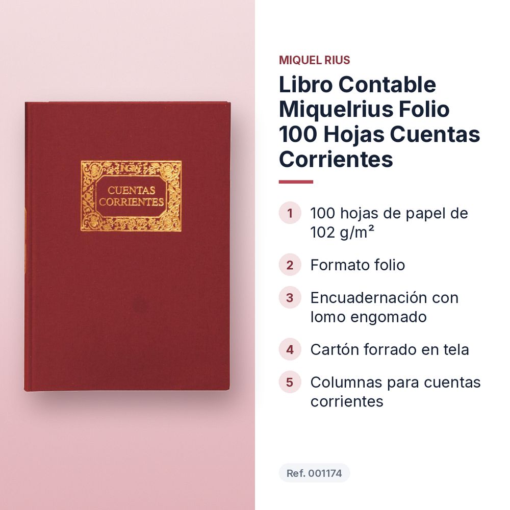 LIBRO CONTABLE MIQUELRIUS FOLIO 100 HOJAS CUENTAS CORRIENTES - características principales