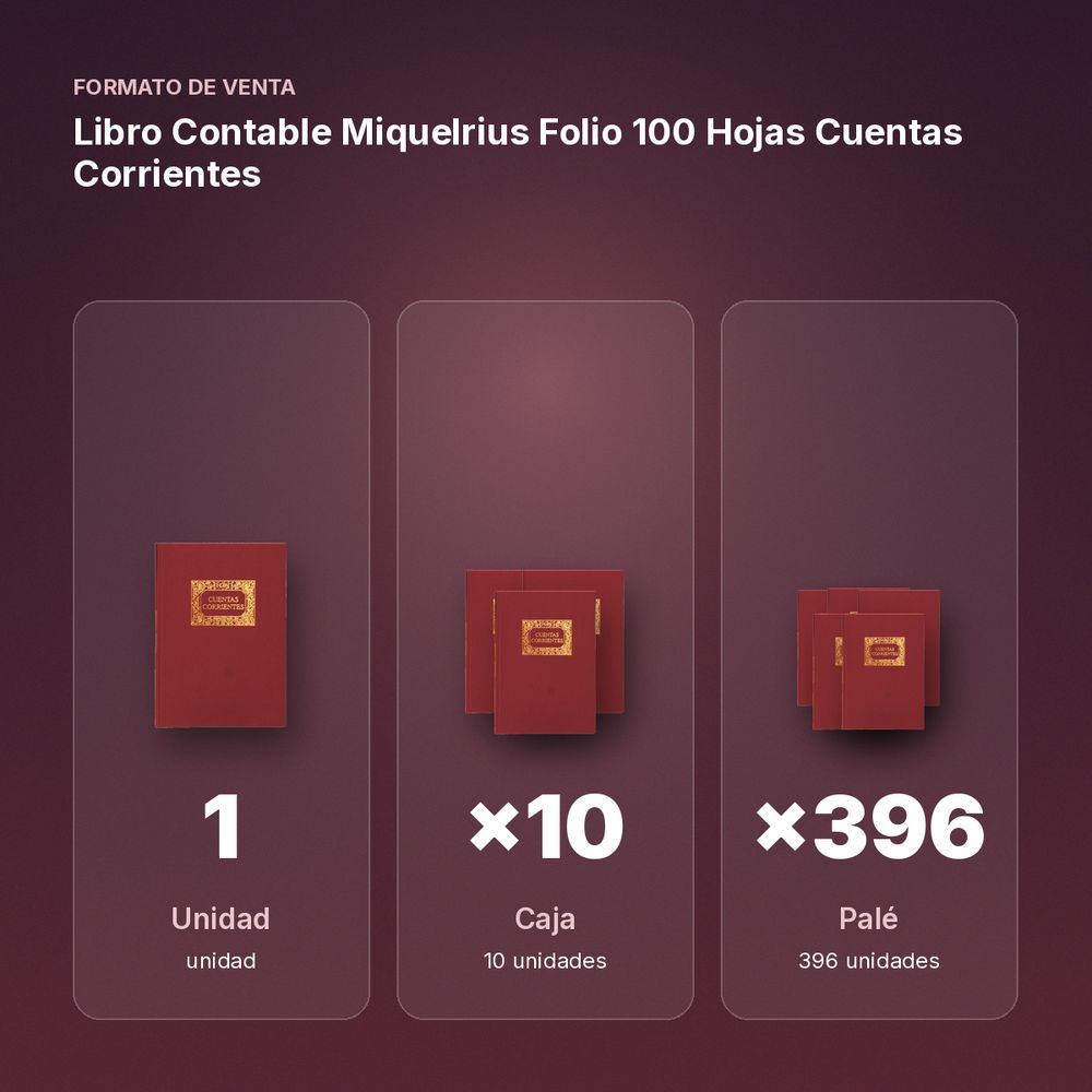 LIBRO CONTABLE MIQUELRIUS FOLIO 100 HOJAS CUENTAS CORRIENTES - formato de venta: caja de 10, palé de 396