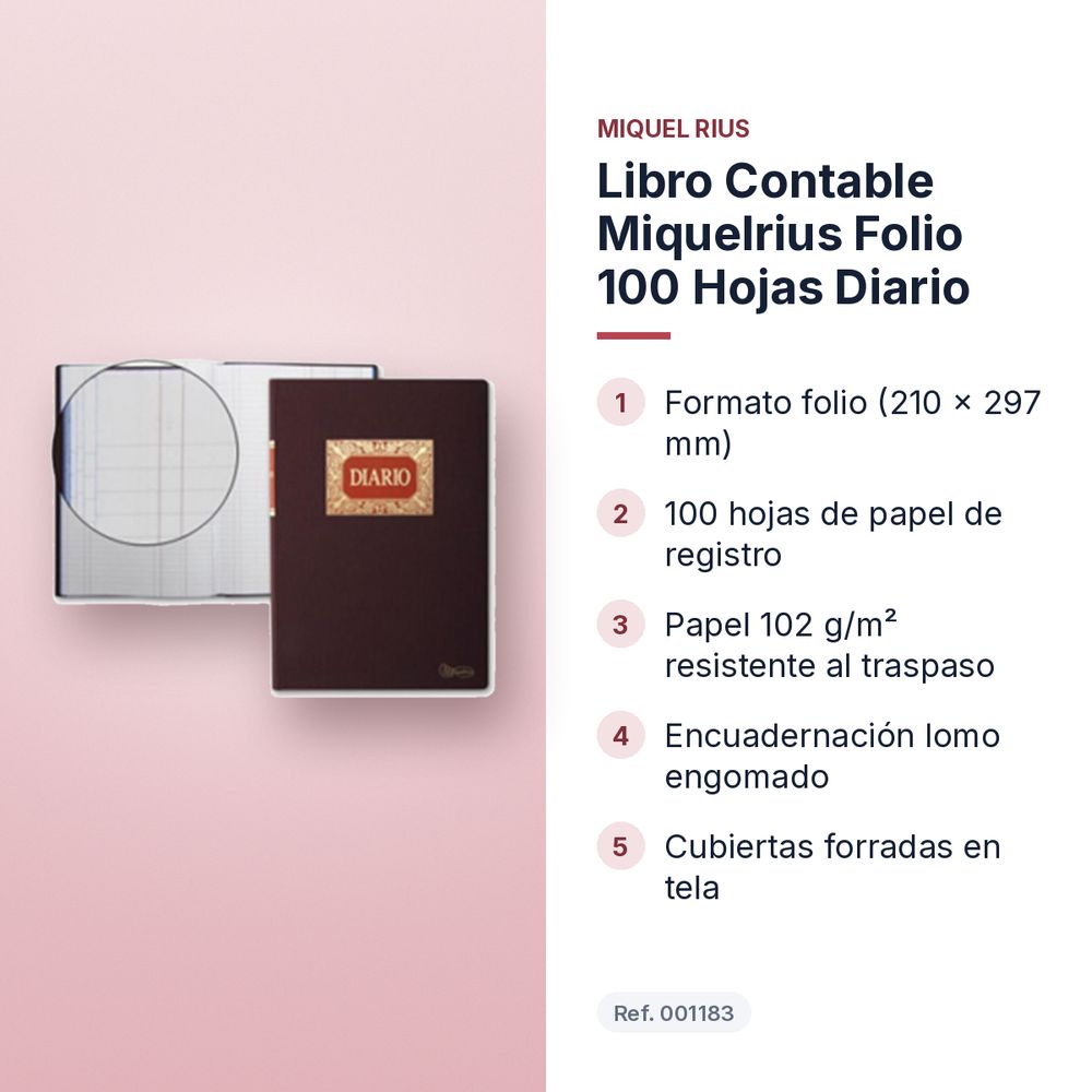 LIBRO CONTABLE MIQUELRIUS FOLIO 100 HOJAS DIARIO - características principales