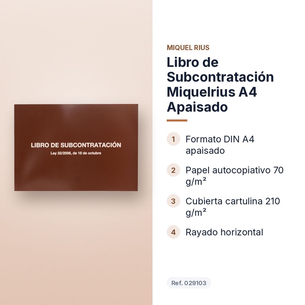 LIBRO DE SUBCONTRATACIÓN MIQUELRIUS A4 APAISADO - características principales