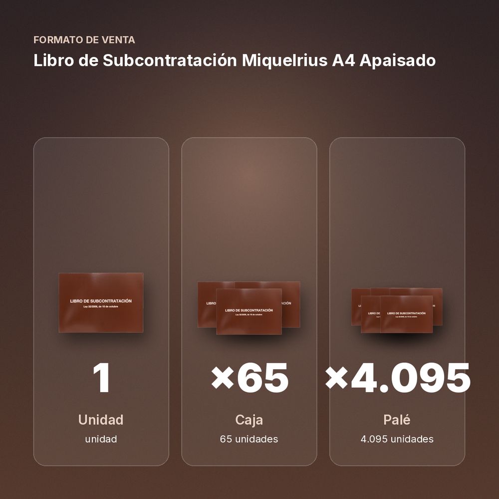 LIBRO DE SUBCONTRATACIÓN MIQUELRIUS A4 APAISADO - formato de venta: caja de 65, palé de 4095