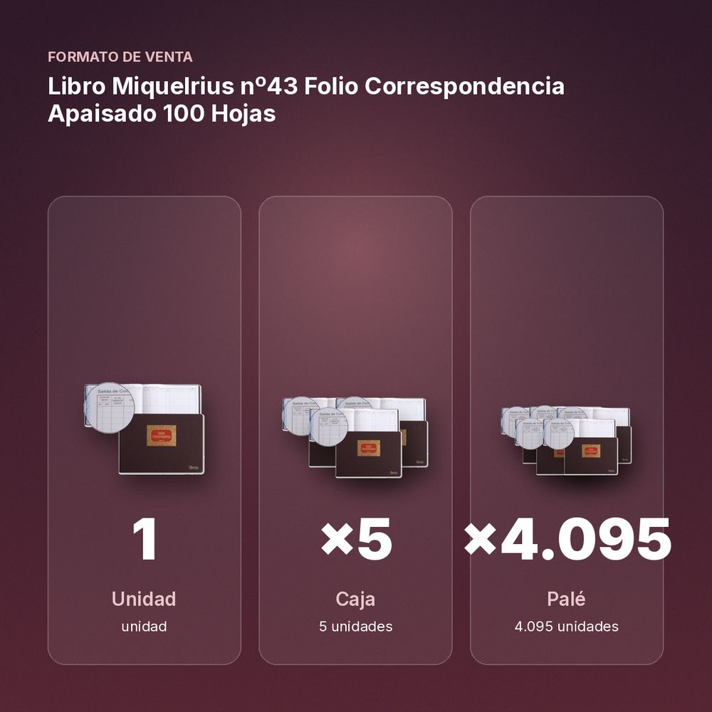 LIBRO MIQUELRIUS Nº43 FOLIO CORRESPONDENCIA APAISADO 100 HOJAS  - formato de venta: caja de 5, palé de 4095