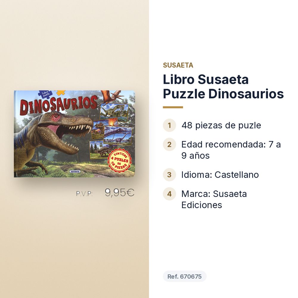 LIBRO SUSAETA PUZZLE DINOSAURIOS  - características principales