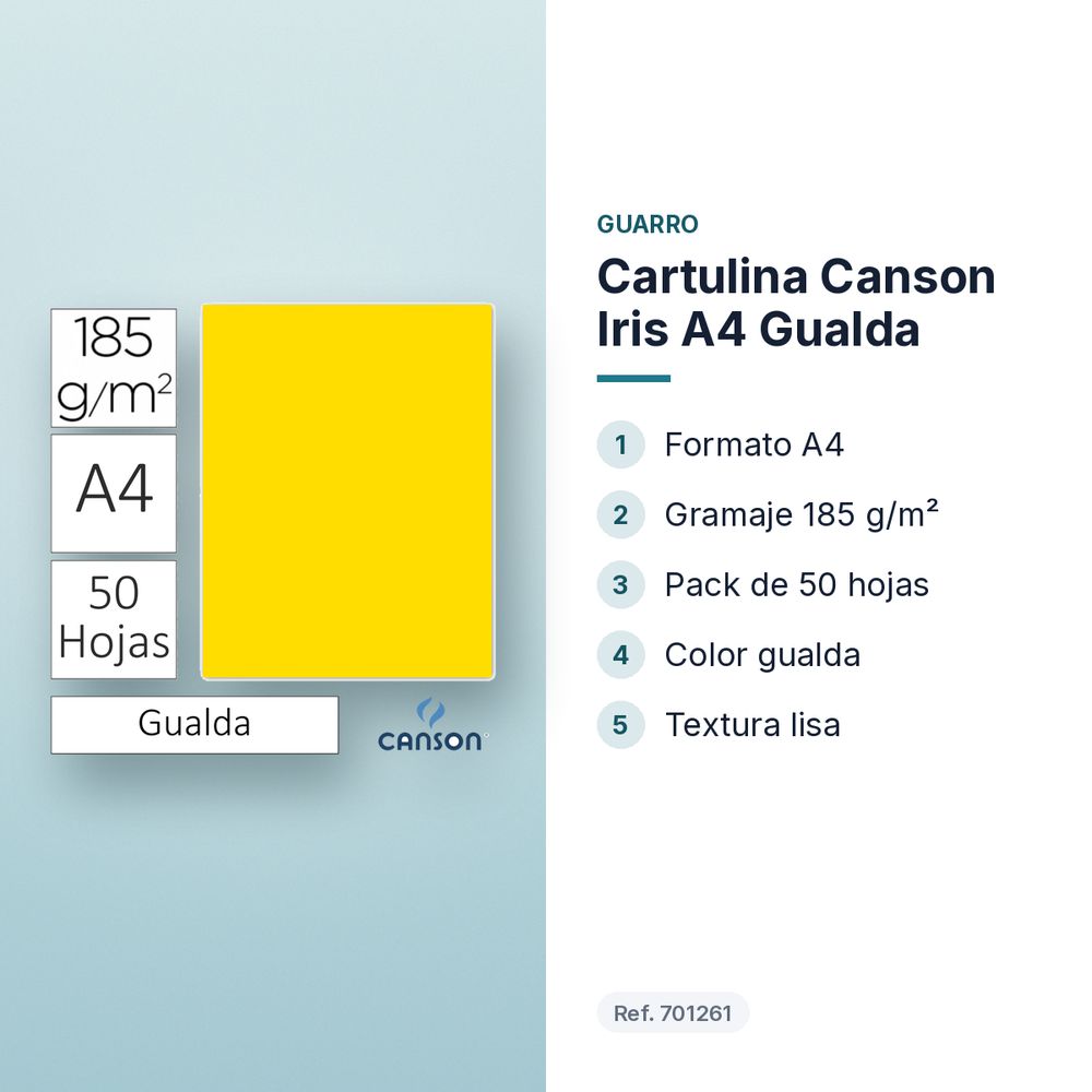 CARTULINA CANSON IRIS A4 GUALDA - características principales
