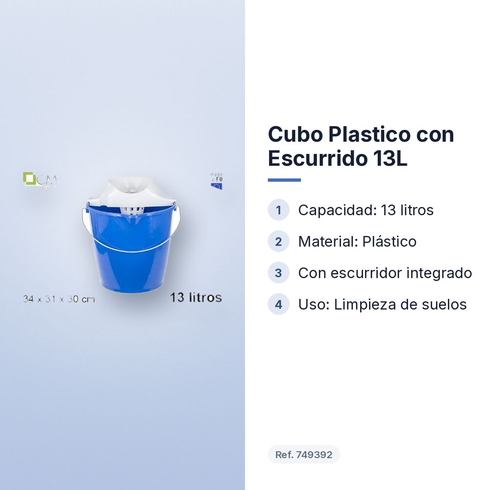 CUBO PLASTICO CON ESCURRIDO 13L - características principales