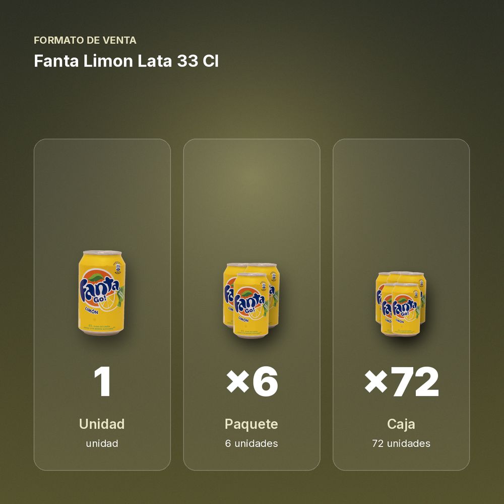 FANTA LIMON LATA 33 CL - formato de venta: paquete de 6, caja de 72