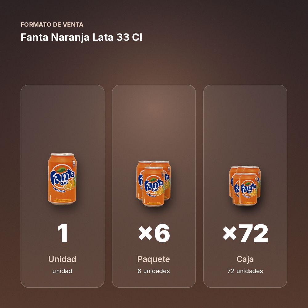 FANTA NARANJA LATA 33 CL - formato de venta: paquete de 6, caja de 72