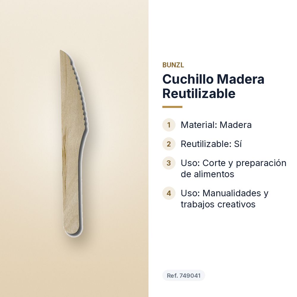 CUCHILLO MADERA REUTILIZABLE - características principales